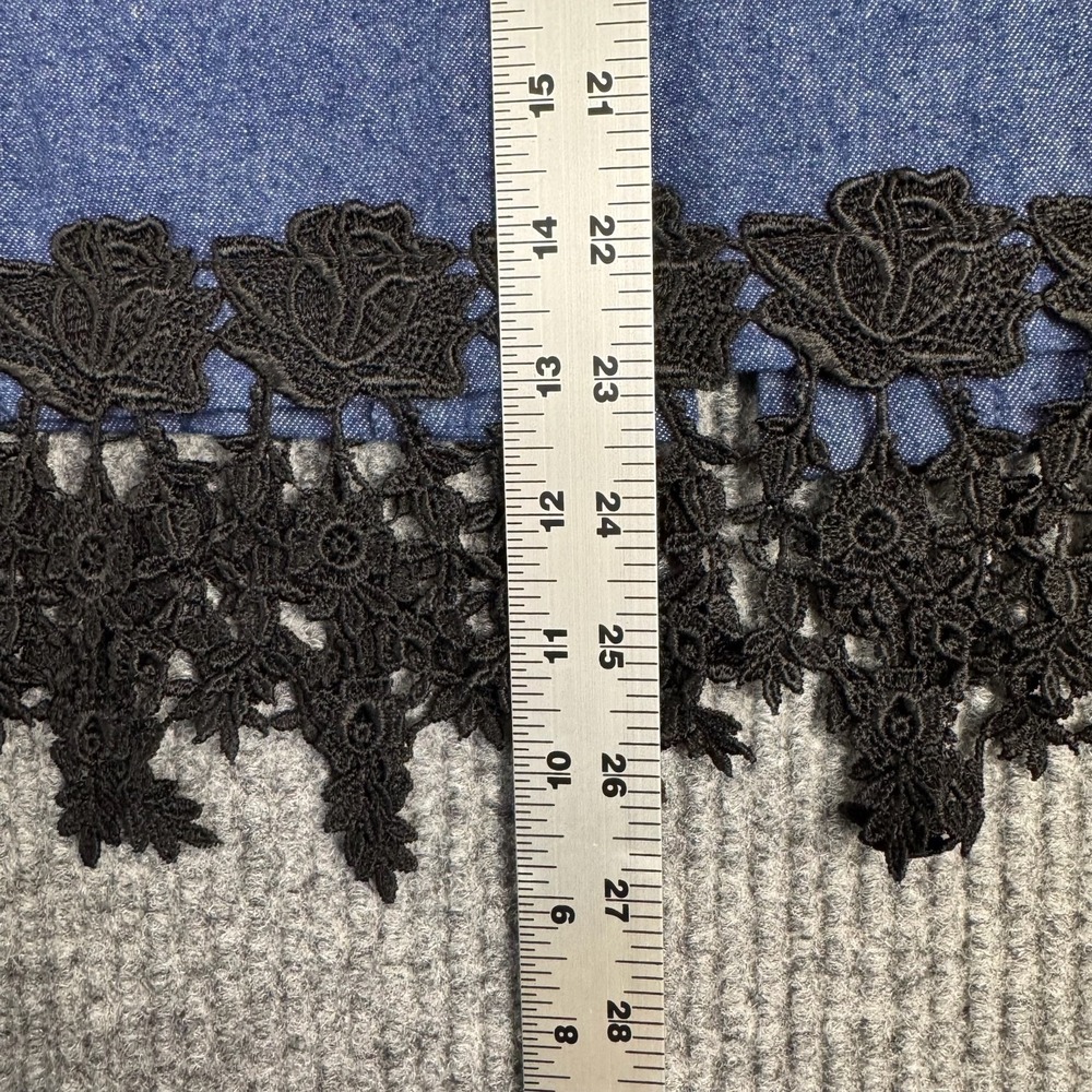Vtg Handmade Vest Womens L /XL Denim Lace Statement Faux Buttons Western Goth - Picture 11 of 11